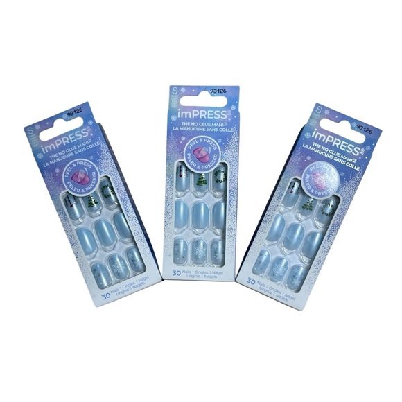 Kiss Impress Holiday Press On Nails Frosty Tales Short Oval Nails -30 Count - Picture 1 of 6